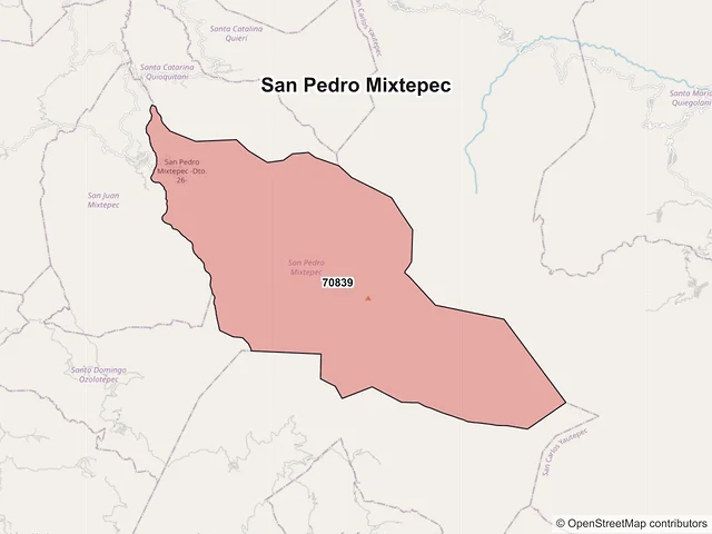 Mapa de códigos postales de San Pedro Mixtepec, Oaxaca