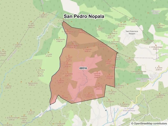 Mapa de códigos postales de San Pedro Nopala, Oaxaca