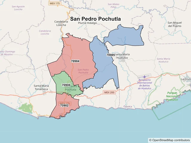 Mapa de códigos postales de San Pedro Pochutla, Oaxaca
