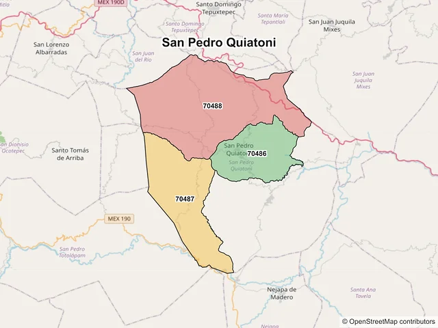 Mapa de códigos postales de San Pedro Quiatoni, Oaxaca