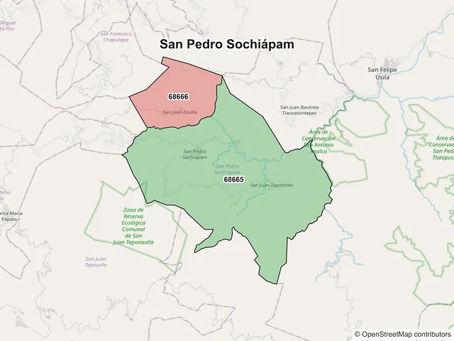 Mapa de códigos postales de San Pedro Sochiápam, Oaxaca