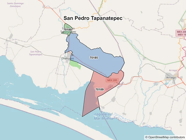 Mapa de códigos postales de San Pedro Tapanatepec, Oaxaca