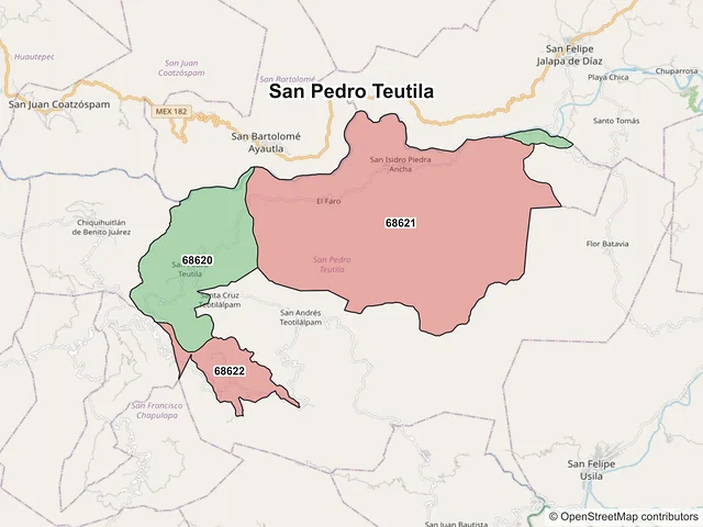Mapa de códigos postales de San Pedro Teutila, Oaxaca