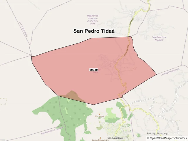 Mapa de códigos postales de San Pedro Tidaá, Oaxaca
