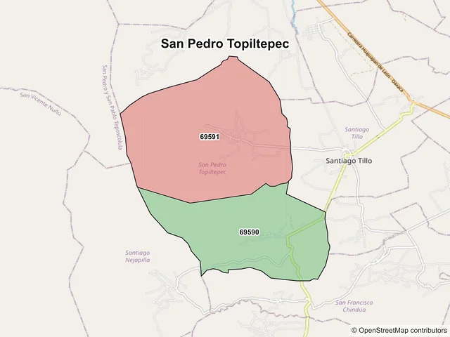 Mapa de códigos postales de San Pedro Topiltepec, Oaxaca