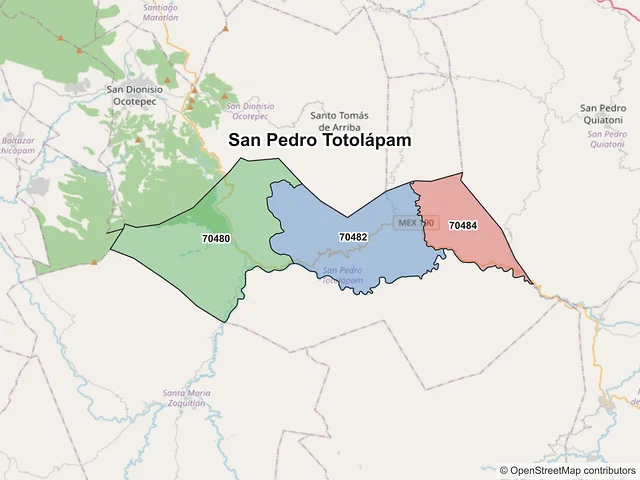 Mapa de códigos postales de San Pedro Totolápam, Oaxaca