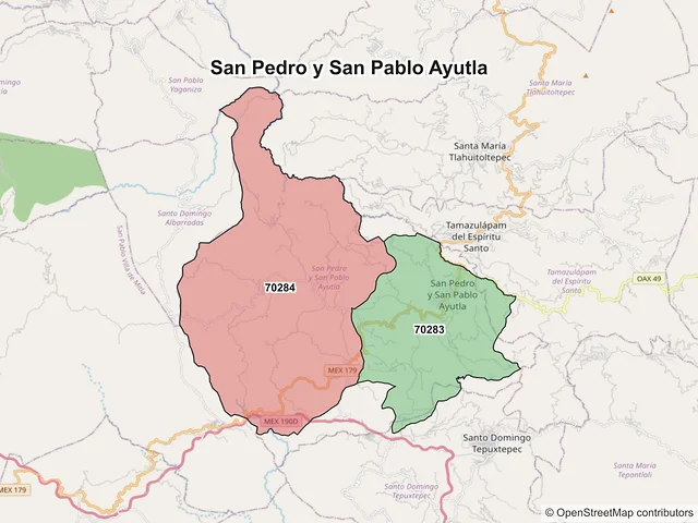 Mapa de códigos postales de San Pedro y San Pablo Ayutla, Oaxaca