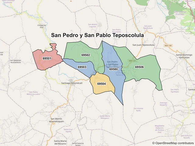 Mapa de códigos postales de San Pedro y San Pablo Teposcolula, Oaxaca