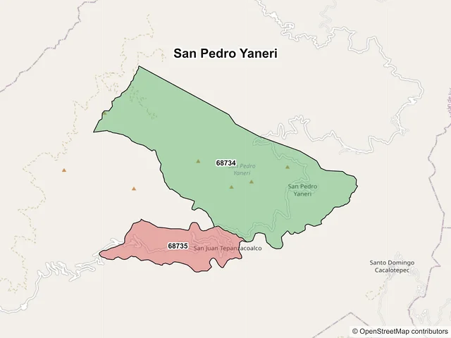 Mapa de códigos postales de San Pedro Yaneri, Oaxaca