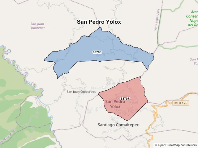 Mapa de códigos postales de San Pedro Yólox, Oaxaca