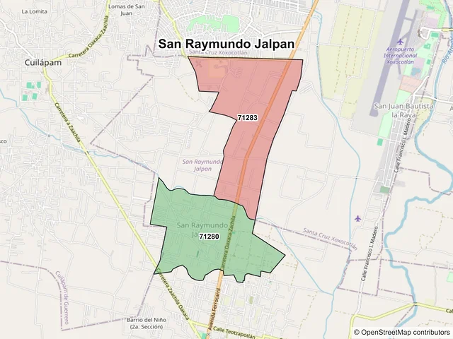 Mapa de códigos postales de San Raymundo Jalpan, Oaxaca