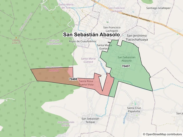 Mapa de códigos postales de San Sebastián Abasolo, Oaxaca