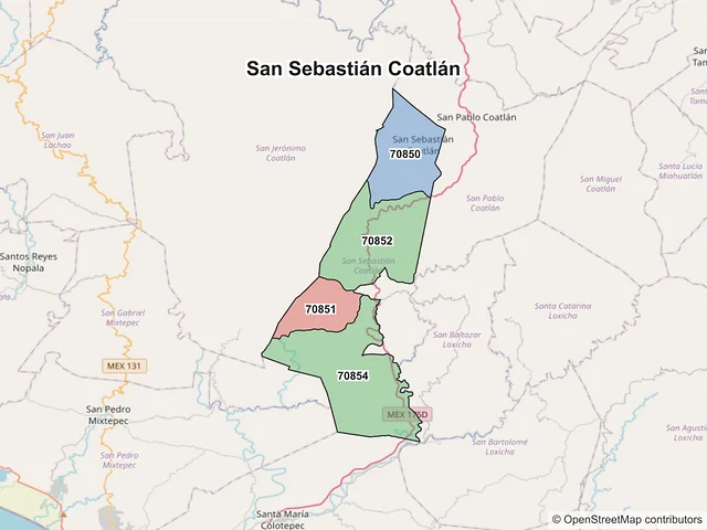Mapa de códigos postales de San Sebastián Coatlán, Oaxaca