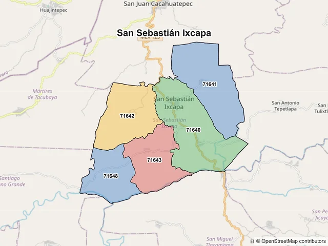 Mapa de códigos postales de San Sebastián Ixcapa, Oaxaca