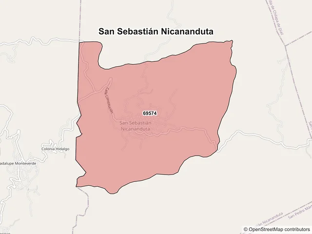 Mapa de códigos postales de San Sebastián Nicananduta, Oaxaca