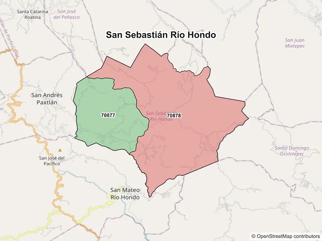 Mapa de códigos postales de San Sebastián Río Hondo, Oaxaca