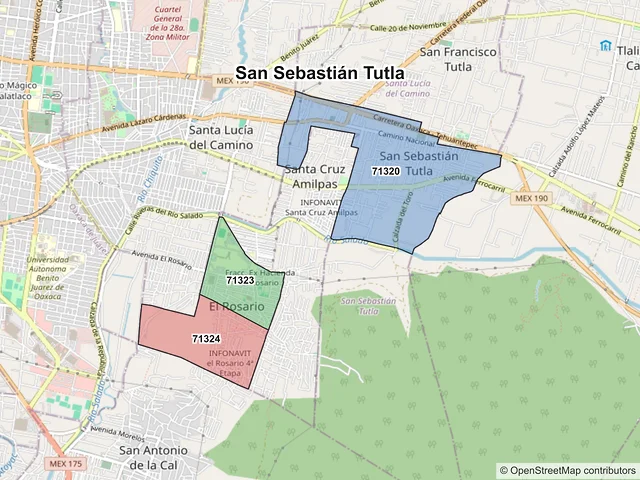 Mapa de códigos postales de San Sebastián Tutla, Oaxaca