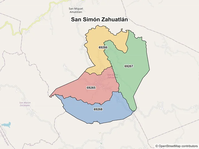 Mapa de códigos postales de San Simón Zahuatlán, Oaxaca