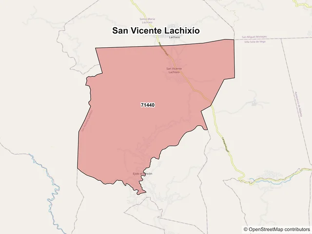 Mapa de códigos postales de San Vicente Lachixío, Oaxaca