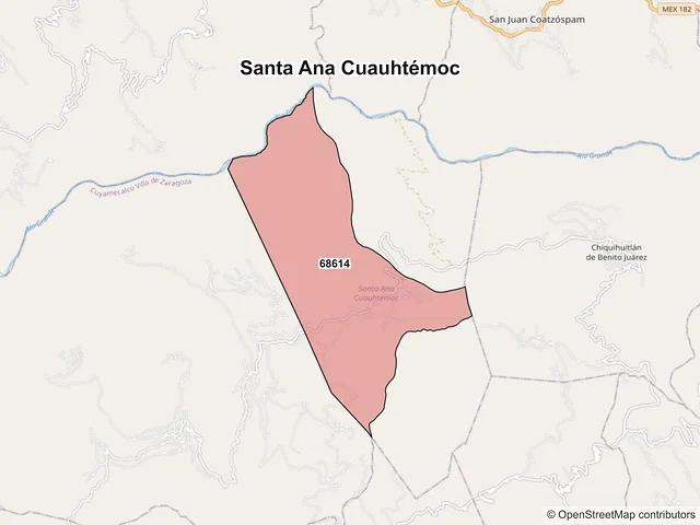 Mapa de códigos postales de Santa Ana Cuauhtémoc, Oaxaca