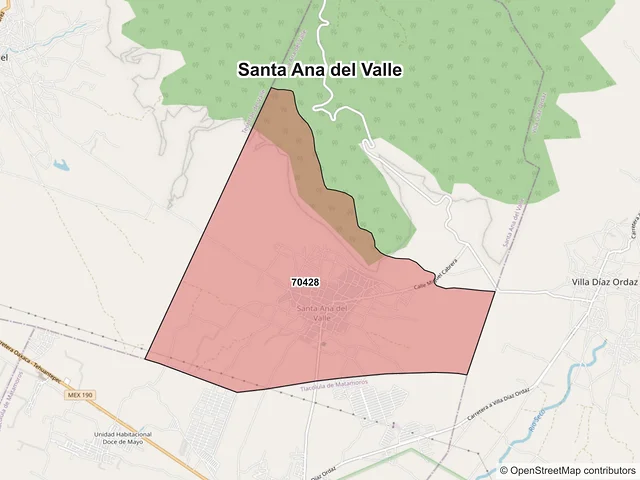 Mapa de códigos postales de Santa Ana del Valle, Oaxaca