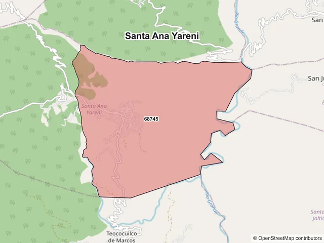 Mapa de códigos postales de Santa Ana Yareni, Oaxaca