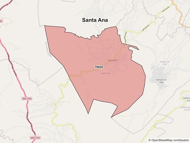 Mapa de códigos postales de Santa Ana, Oaxaca