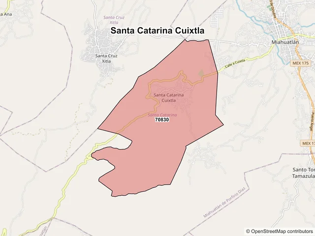 Mapa de códigos postales de Santa Catarina Cuixtla, Oaxaca