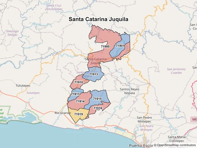Mapa de códigos postales de Santa Catarina Juquila, Oaxaca
