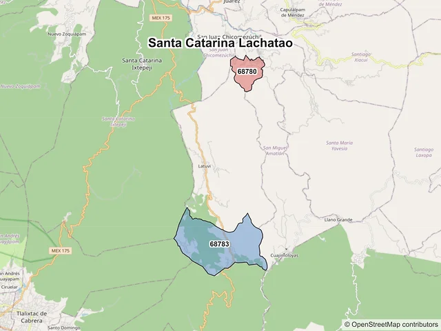 Mapa de códigos postales de Santa Catarina Lachatao, Oaxaca