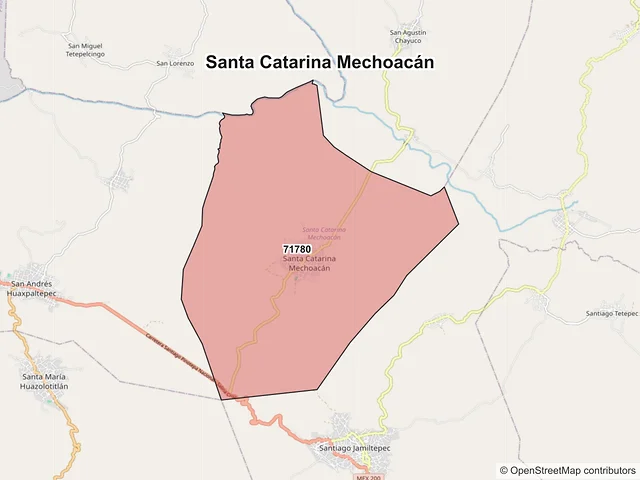 Mapa de códigos postales de Santa Catarina Mechoacán, Oaxaca