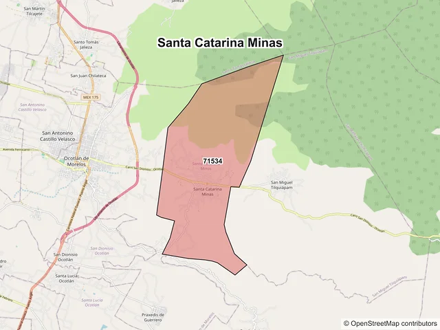 Mapa de códigos postales de Santa Catarina Minas, Oaxaca