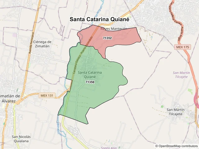 Mapa de códigos postales de Santa Catarina Quiané, Oaxaca