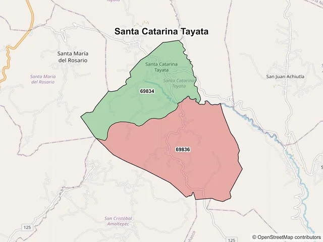 Mapa de códigos postales de Santa Catarina Tayata, Oaxaca