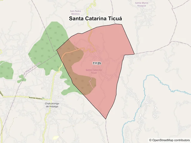 Mapa de códigos postales de Santa Catarina Ticuá, Oaxaca