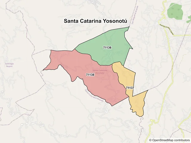 Mapa de códigos postales de Santa Catarina Yosonotú, Oaxaca