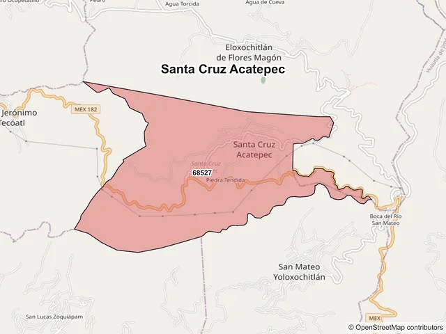Mapa de códigos postales de Santa Cruz Acatepec, Oaxaca