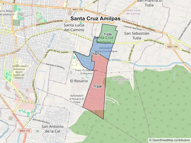 Mapa de códigos postales de Santa Cruz Amilpas, Oaxaca