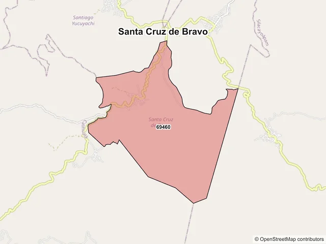 Mapa de códigos postales de Santa Cruz de Bravo, Oaxaca