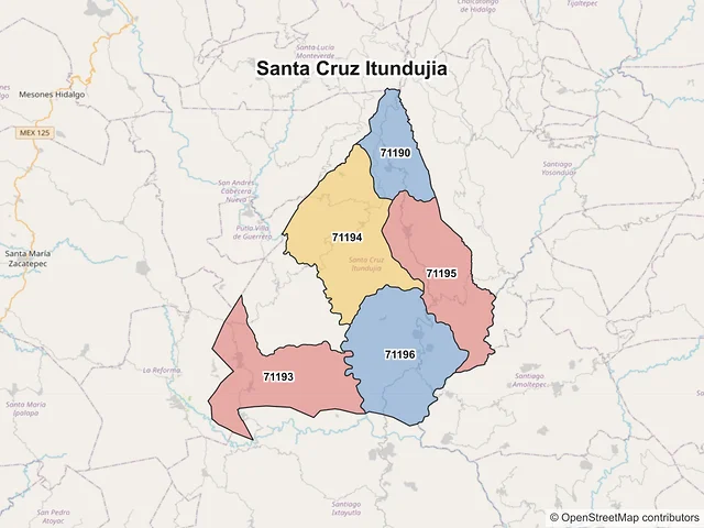 Mapa de códigos postales de Santa Cruz Itundujia, Oaxaca
