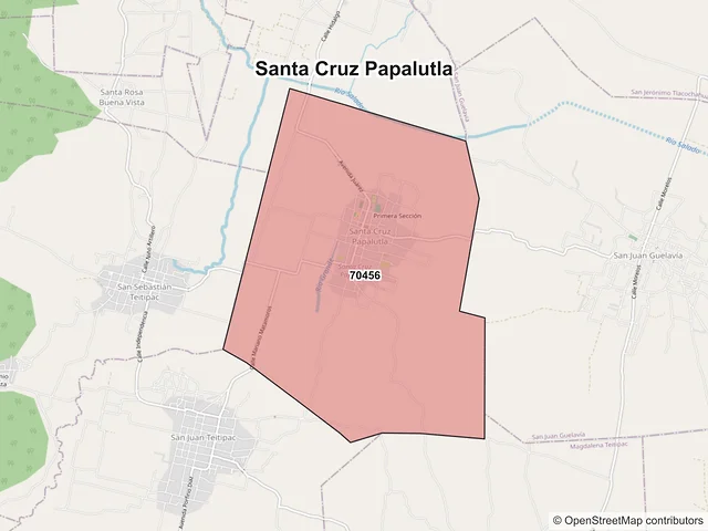 Mapa de códigos postales de Santa Cruz Papalutla, Oaxaca