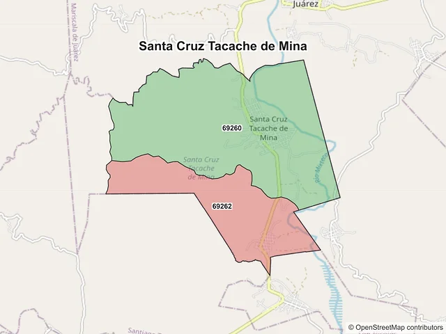 Mapa de códigos postales de Santa Cruz Tacache de Mina, Oaxaca