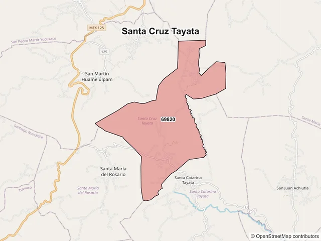 Mapa de códigos postales de Santa Cruz Tayata, Oaxaca