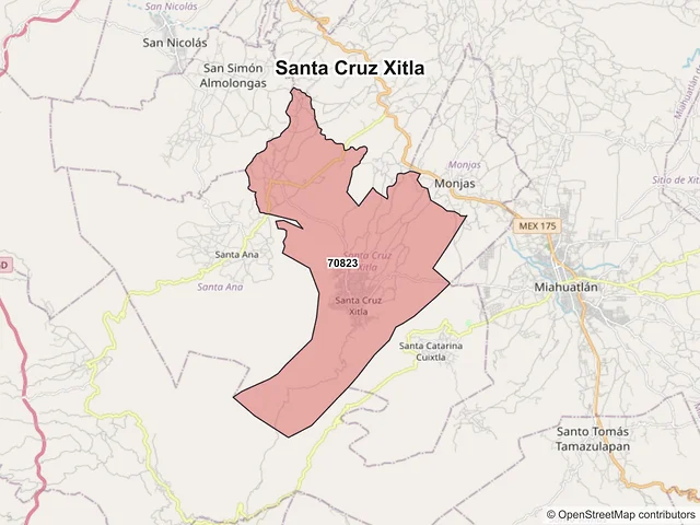 Mapa de códigos postales de Santa Cruz Xitla, Oaxaca