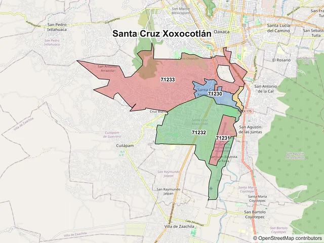 Mapa de códigos postales de Santa Cruz Xoxocotlán, Oaxaca