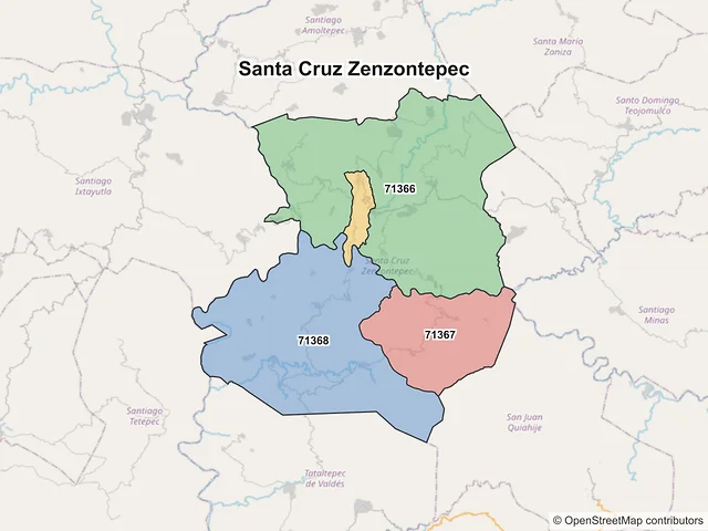 Mapa de códigos postales de Santa Cruz Zenzontepec, Oaxaca