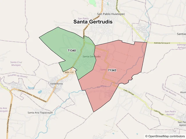 Mapa de códigos postales de Santa Gertrudis, Oaxaca