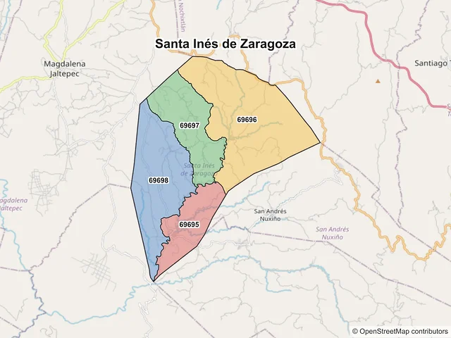 Mapa de códigos postales de Santa Inés de Zaragoza, Oaxaca