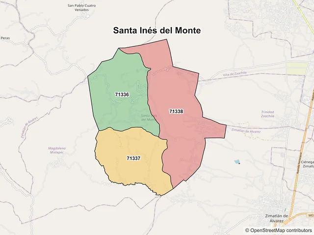 Mapa de códigos postales de Santa Inés del Monte, Oaxaca