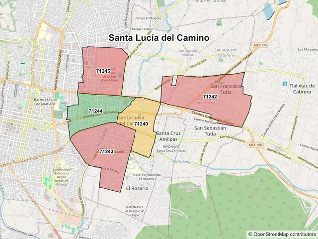 Mapa de códigos postales de Santa Lucía del Camino, Oaxaca